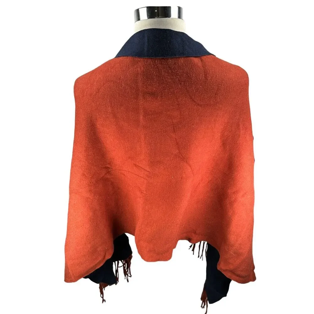 MERSEA Sleeved Wrap Poncho Women's‎ OS Burnt Orange Ribbed Fringe Mer Sea Cotton